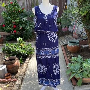 Navy Blue and White Sleeveless Maxi Dress 2 piece skirt and top Size L